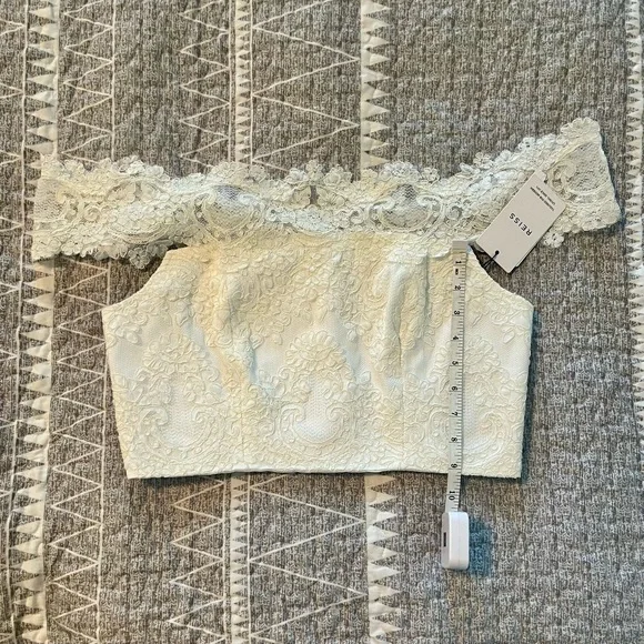 Reiss Evora Bardot Lace Off Shoulder Crop Top White NWT Size 8 Bridal - Picture 7 of 11